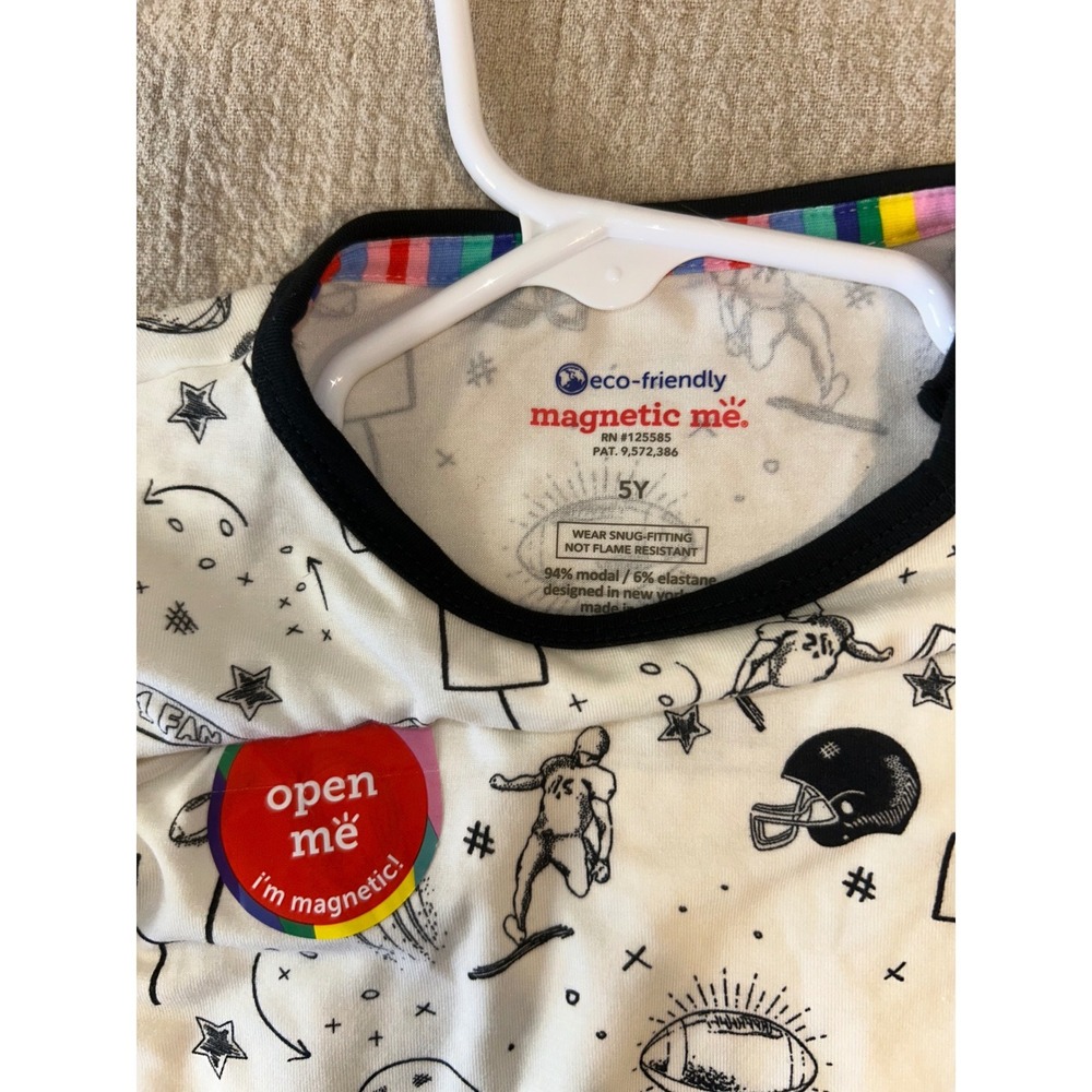 Magnetic Me Kids Game Day Football Modal Pajama Set Natural Black 5Y NEW - Picture 3 of 8